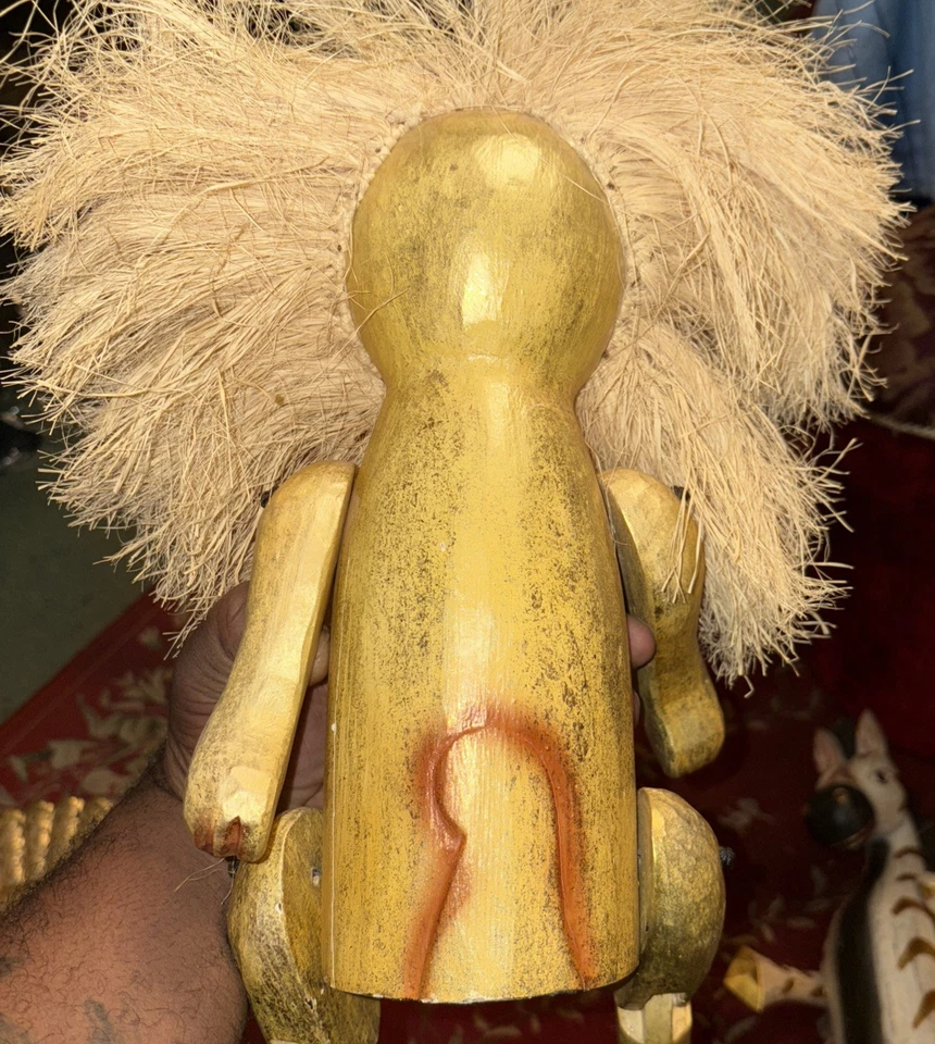 Pier 1 Wood Folk Art Jointed Lion/Zebra Shelf Sitter Hand Carved Nursery Rustic - Image 2 of 3