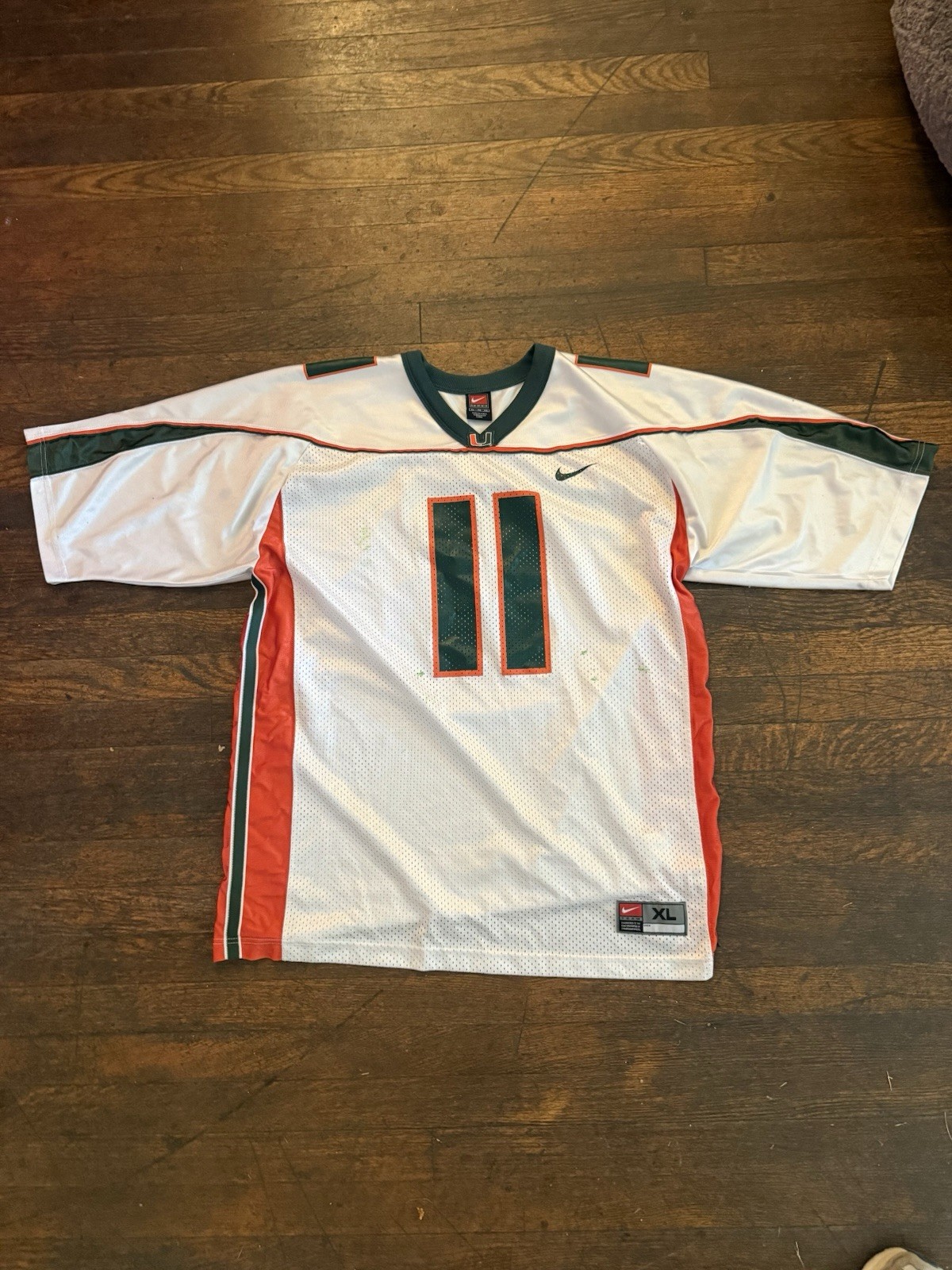 Nike Team Miami Hurricanes #11 Football Jersey Men XL White Orange Green Vintage