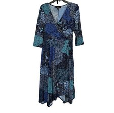 Perceptions New York Blue Floral Wrap Top Midi Dress A-Line Womens NWT