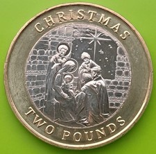 BOŻE NARODZENIE 2022 £ Moneta 2 Gibraltar Boże Narodzenie Święta Rodzina Dwa funty Nieobiegowa