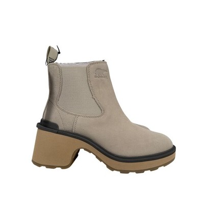 Sorel Chelsea Boot Hi-Line Heel Womens 8.5 Waterproof Suede Chalk Ceramic 