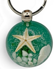 Handmade Real Starfish Green Resin Large Keychain GID Features Beach Ocean Gift