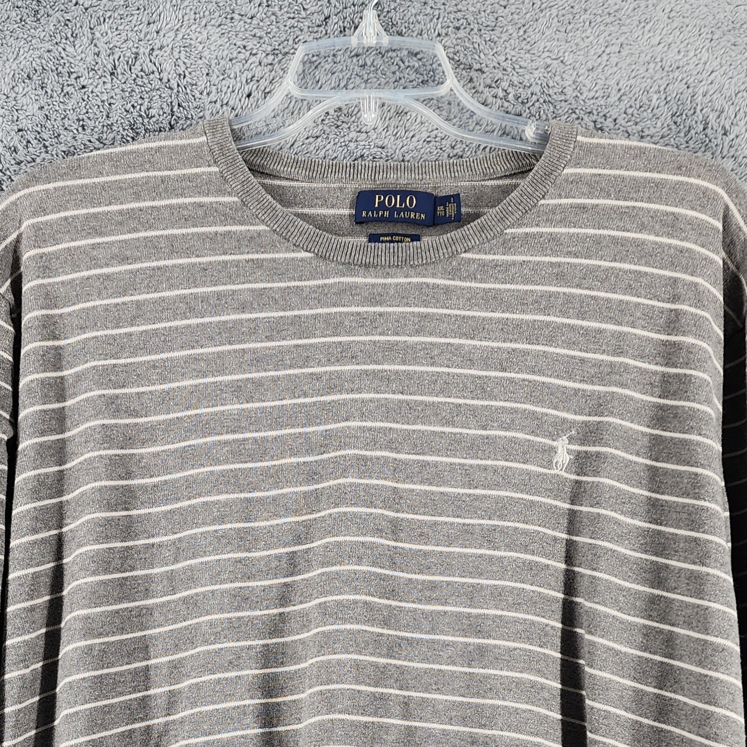 Polo Ralph Lauren Sweater Mens 2XL Gray Striped Pima Cotton Pony Logo Classic