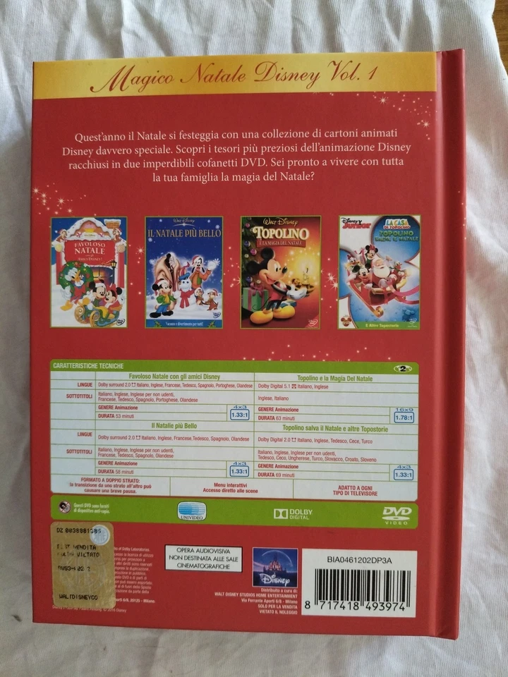 MAGICO NATALE DISNEY DVD VOL 1 BOX COFANETTO 4 CD TOPOLINO CARTONI FILM ANIMATI - Immagine 3 di 4