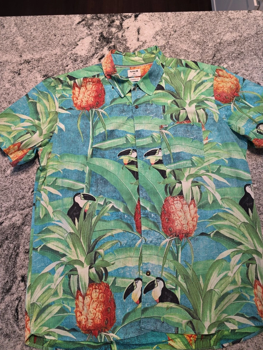 Hurley Hawaiian Shirt Mens XXL Stretch Button Up Tropical Beach Pineapple D26