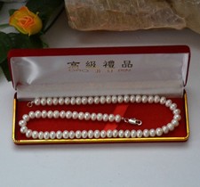 1 x  Echte Süßwasser-Zucht-Cremeweiß-Perlen-Kette mit Etui 30cm-60cm 925e Silber