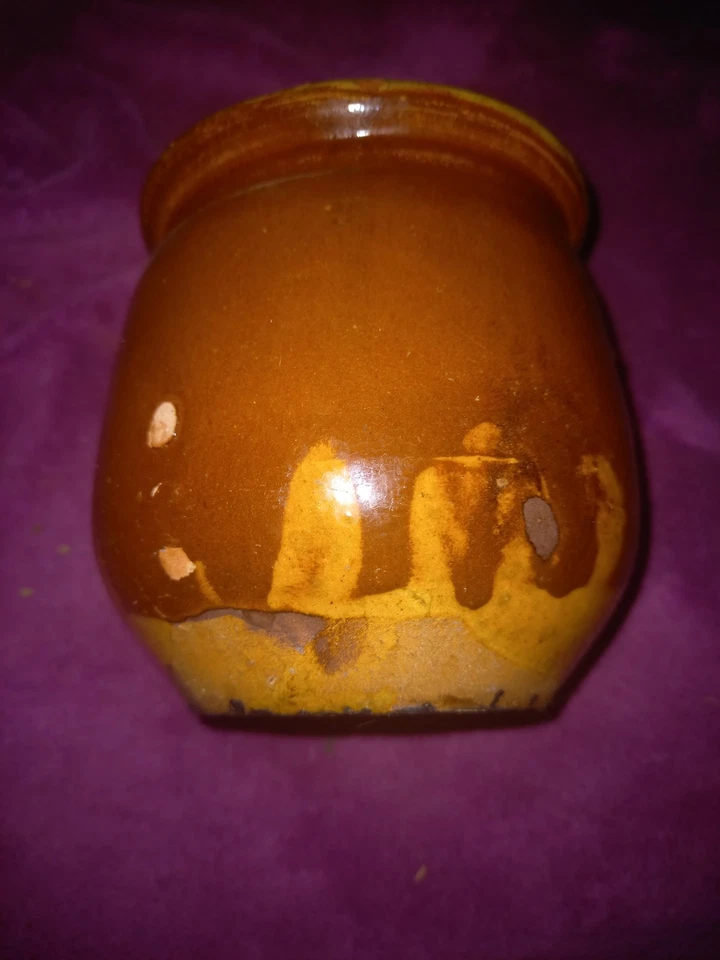 Petit Pot A Graisse Ancien Terre Cuite Vernissée  Bi Colore - Photo 2/4