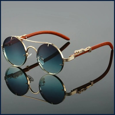 Vintage Round Sunglasses Men Fashion Double Bridge Multicolor Shades