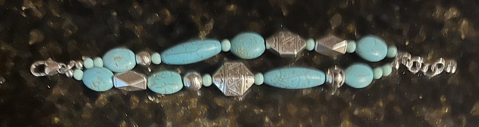 BRIGHTON Silver & Turquoise Double String Beaded Bracelet - Excellent Condition - Image 2 of 3