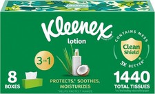 Kleenex Lotion Facial Tissues 180 Count Pack of 8 Aloe Coconut Oil 3 Ply