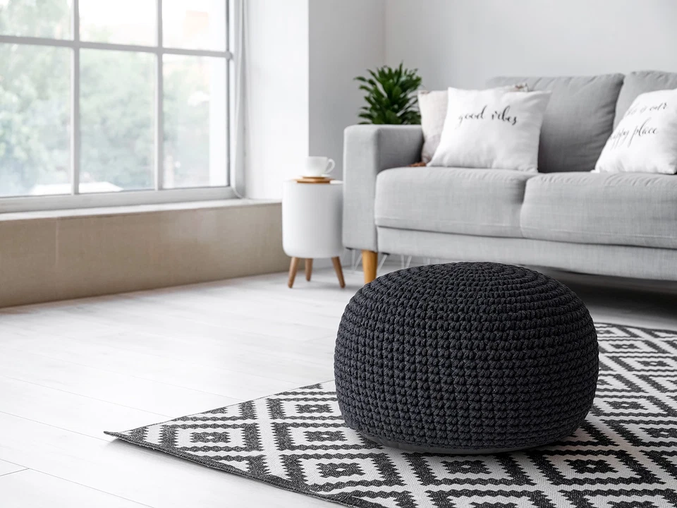 Sitzhocker Mohair Ø55 H37 grau , super nachhaltig, waschbar modern, CO2 Arm - Bild 3 von 4