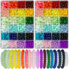 1200PCS 8Mm Glass Beads for Jewelry Making, 24 Colors Crystal Beads Bracelets Ma