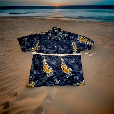 Vintage Pierre Cardin Floral 100% Cotton Resort Shirt Men s  Blue Yellow White 
