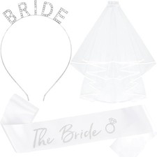 Bride Headband and Sash Veil for Bachelorette Party Tiara Veil for Wedding
