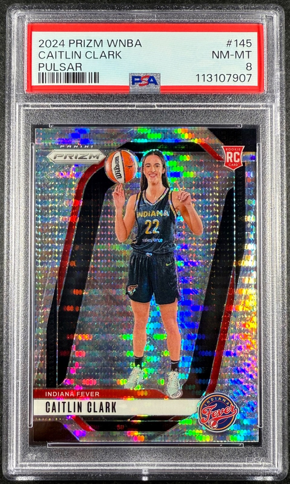2024 Panini Prizm Caitlin Clark Pulsar Prizm #145 /499 PSA 8 Rookie RC WNBA