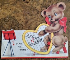 Vtg Carrington Die Cut Valentine Greeting Card Same Old Tune Dog Harp Ephemera