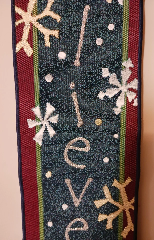 Tapestry Snowman Wall Hanger with Bell ~ BELIEVE ~ 42 x 6.25" Christmas Holiday - Image 3 of 4