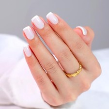 32Pcs French Tip Press on Nails Short Square - Soft Gel Milky MILKY FRENCH