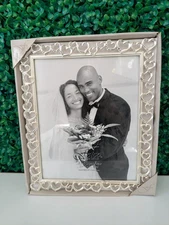 Brand New - Fetco Silver Picture Frame Hearts And Crystals 8" x 10" Photo