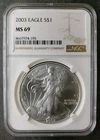 2003 $1 American Silver Eagle Dollar NGC MS69