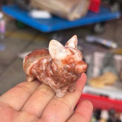 2.3'' natural Red Network Stone Corgi Carved Reiki Crystal Skull Decor Gift 1pc
