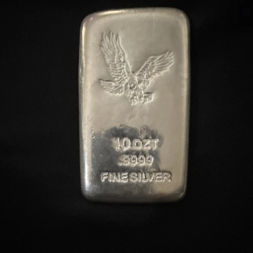10 Troy oz Silver Bar .9999 Fine Bullion 10 oz Total Silver Eagle Design Bar