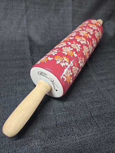 RETIRED Pioneer Woman Rolling Pin Fall Flowers Burgundy Autumn Harvest Ceramic