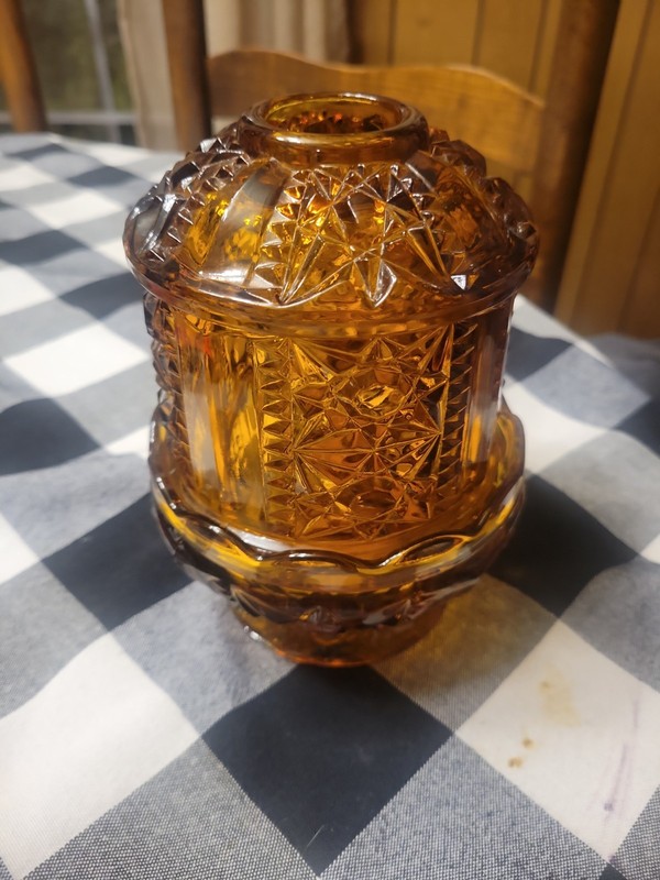 Vintage INDIANA GLASS Stars and Bars FAIRY LAMP Light AMBER Candle Holder 2pc