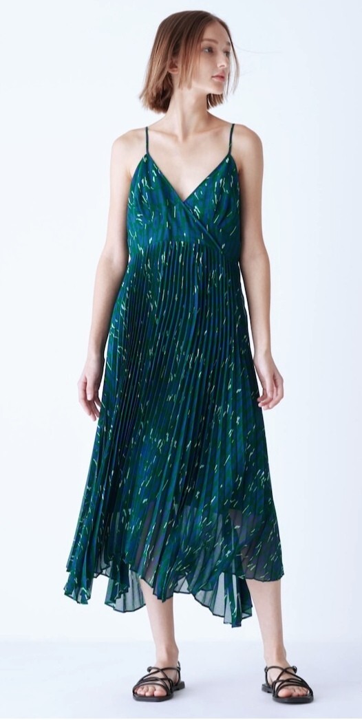 Uniqlo - Pleated Camisole Dress (print) - Green