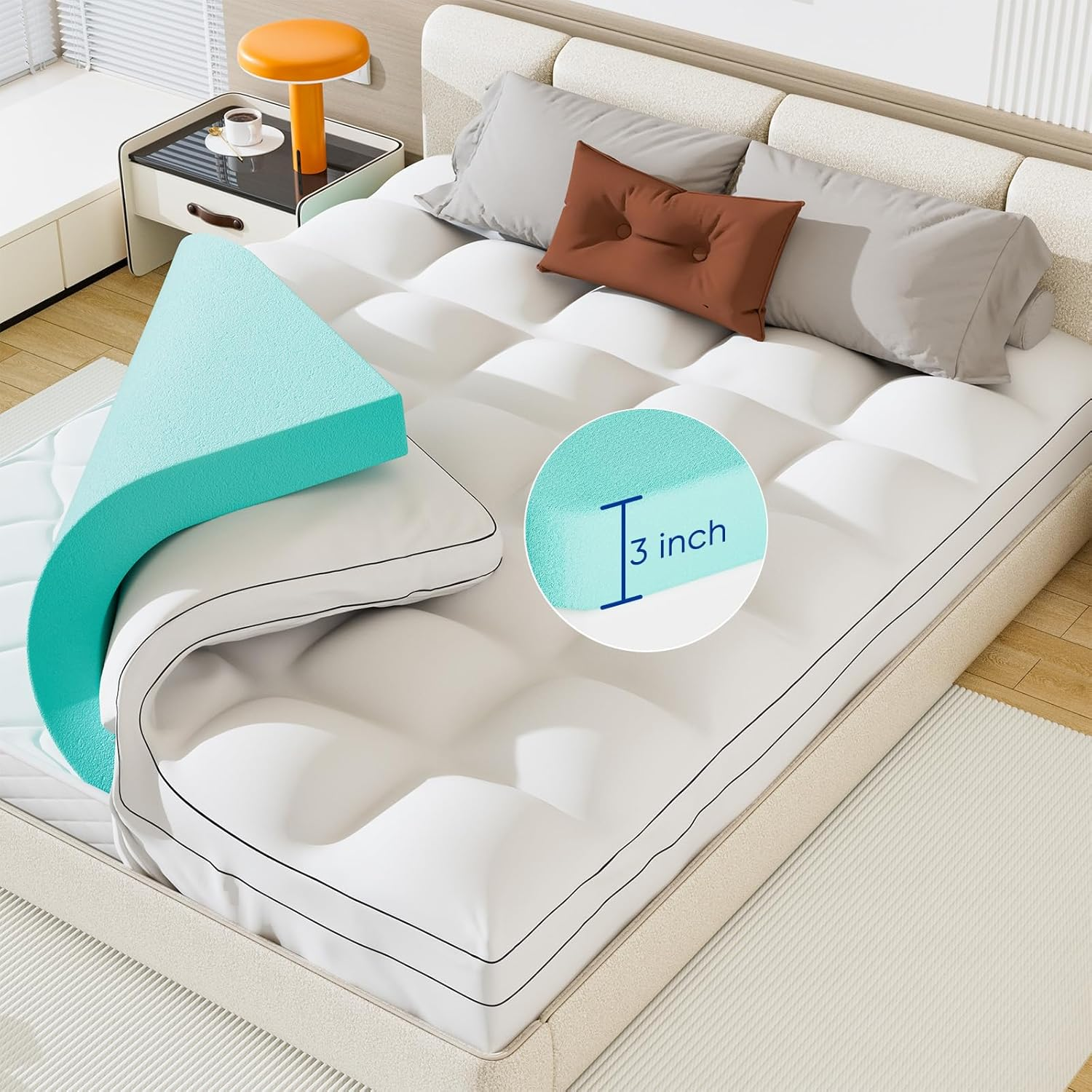 Dual Layer 4 Inch Memory Foam Mattress Topper Queen Size 3 Inch Gel Memory Foam
