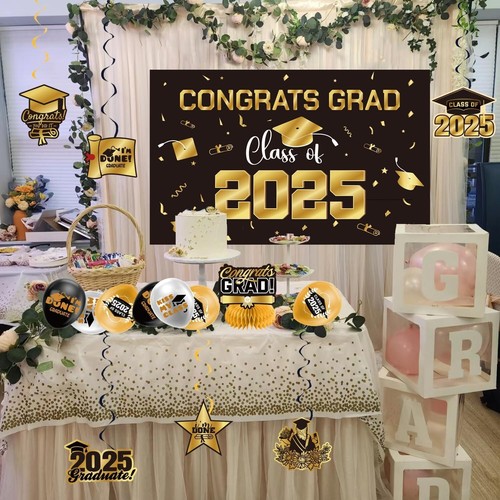 Graduation Decorations Gold 2025 Complete Party Supplies Congrats Grad Kit - Picture 10 of 10