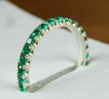 1.50 Ct Natural Emerald Engagement Wedding Ring 14K Real White Gold Size 6.5