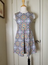 ZARA WB COLLECTION green tan white sleeveless pleated front fit and flare dress