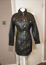 Zara tortoiseshell brown faux leather gold button up tapered shirt dress - M