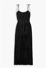 Ulla Johnson Orla Black Satin Crushed Plisse Pleated Midi Dress 10 $650