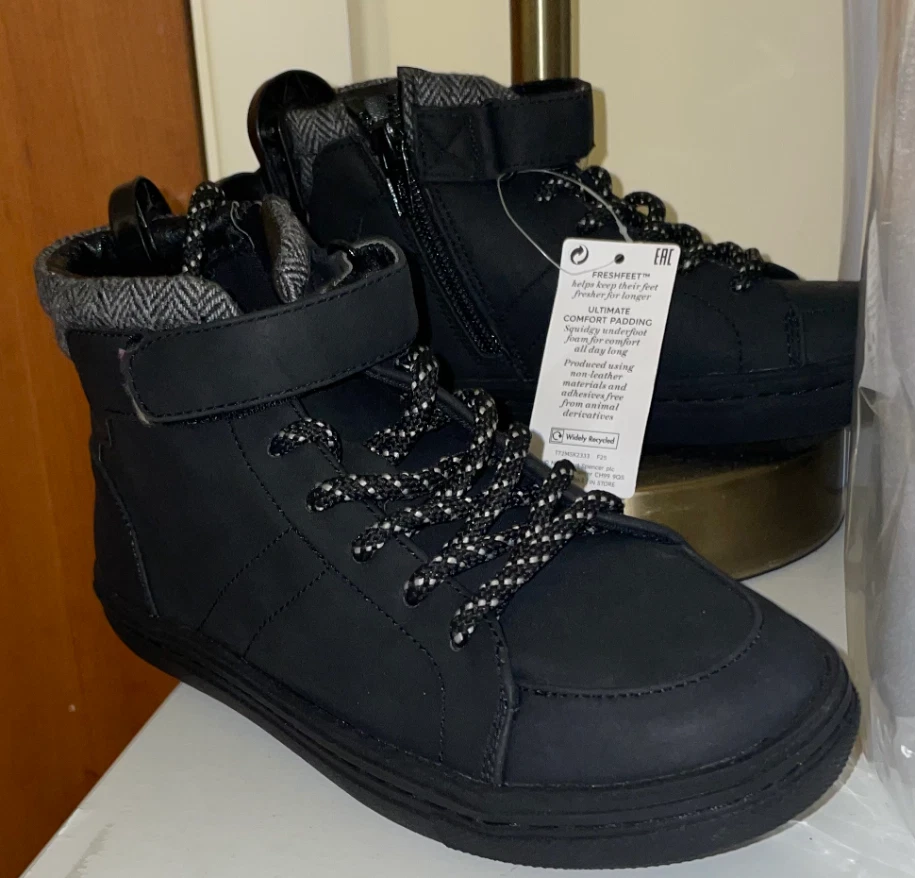 CLEARANCE BNWT MARKS SPENCER COMFY BOYS BOOTS WITH WOOL BLACK UK Inf. 8 Ad. 6