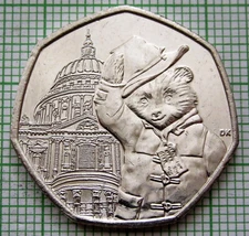 GREAT BRITAIN ELIZABETH II 2019 50 PENCE, PADDINGTON BEAR AT St. PAUL'S, UNC