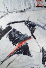 Original Acrylic on Paper, 'Black & white Abstract', Late 20th Century