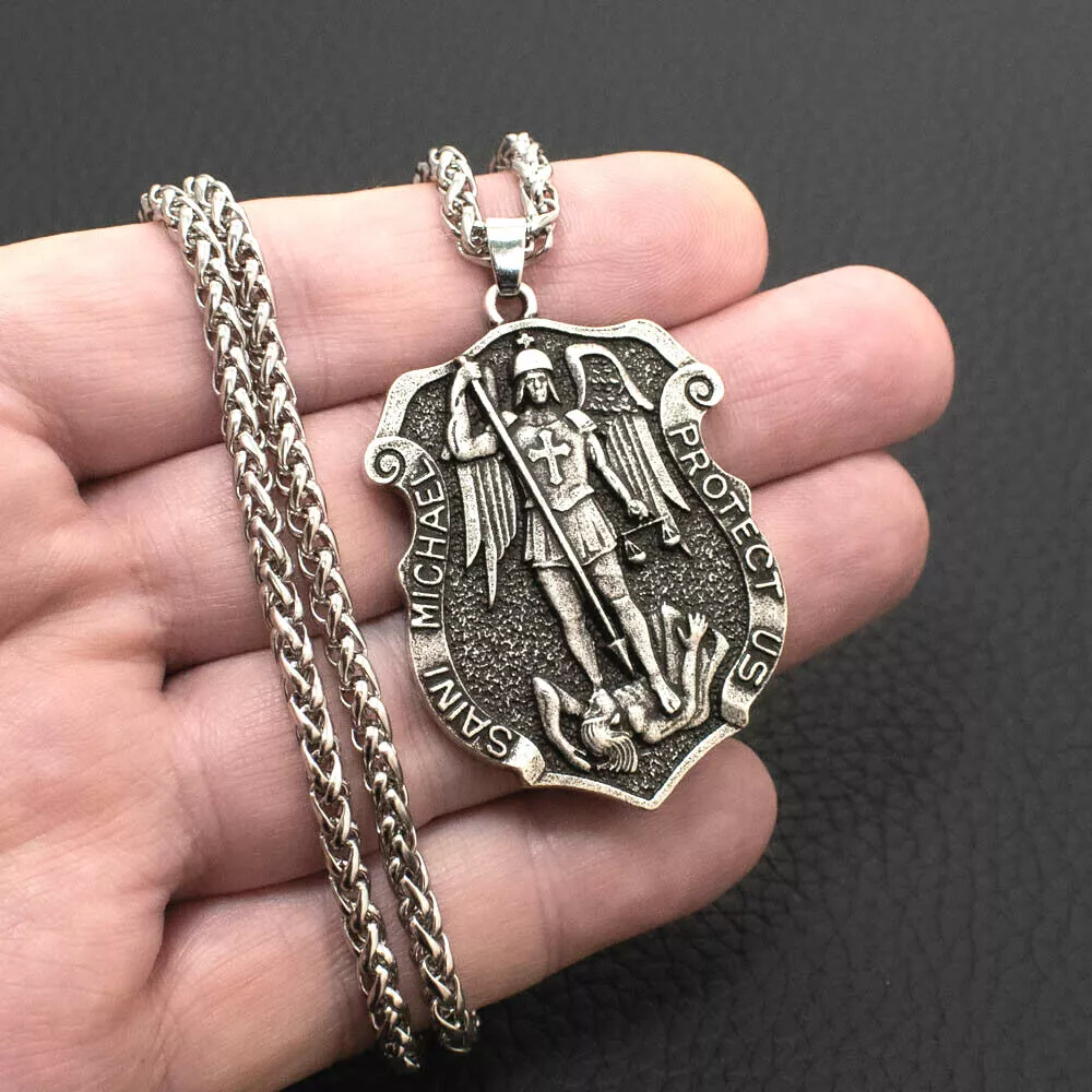 Saint Michael Pendant - Shield Badge Of 0.925 Silver