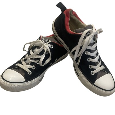 CONVERSE ALL STAR Men’s Low Top Black White Red Canvas Sneakers Shoes  Size