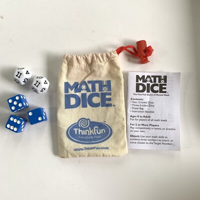 ThinkFun Math Dice Game Age 8+ W/  Instructions Travel Bag 2003 Educational STEM