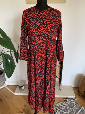 Zara schwarz rot Leopardenmuster Maxi Midikleid Gr. S - Blogger Favorit AUSVERKAUFT