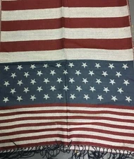 American Flag Scarf with tassels New 75" X 28" Hand wash 100% Acrylic  