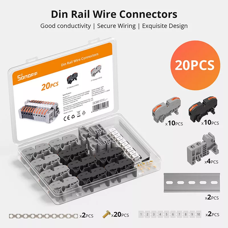 SONOFF Universal 20pcs Din Rail Compact Wire Wiring Connector 