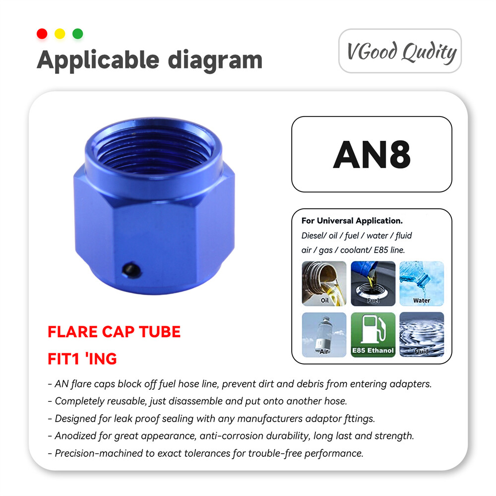 Blue Anodized Aluminum 8AN Female Adapter - AN8 1/2" Flare Cap/Plug/Nut Fitting For Custom Builds