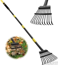 6FT Garden Leaf Rake Lawn Heavy Duty Adjustable Long Steel Handle for Leave Leaf