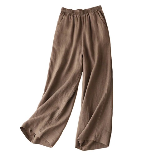 Damen Sommer Baumwolle Leinen Weites Bein Hose Atmungsaktiv Locker Gerades Bein Hose - Bild 16 von 44