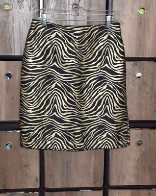 Vtg ELLEN TRACY Linda Allard Sz 10 Denim Black Zebra Print Skirt Knee Lined  Zip