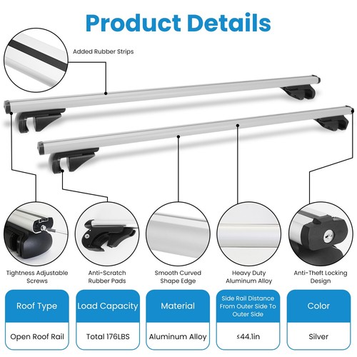 Roof Rack Cross Bars Aluminum Cargo Bars Fits Most Existing Raised Side Rails - Picture 7 of 31