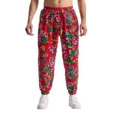 HerrenJogginghose aus Baumwolle mit elastischem Bund, Paisley bedruckter, Hip...